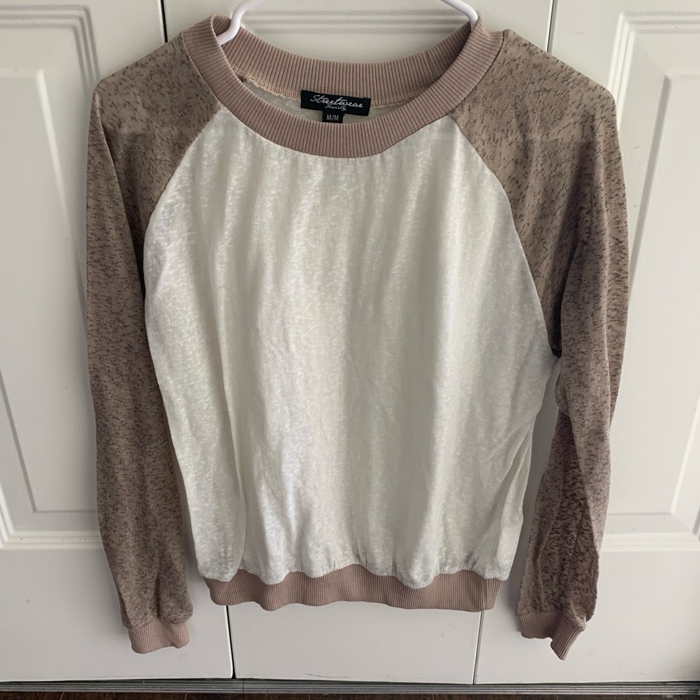 Tan and white long sleeve shirt